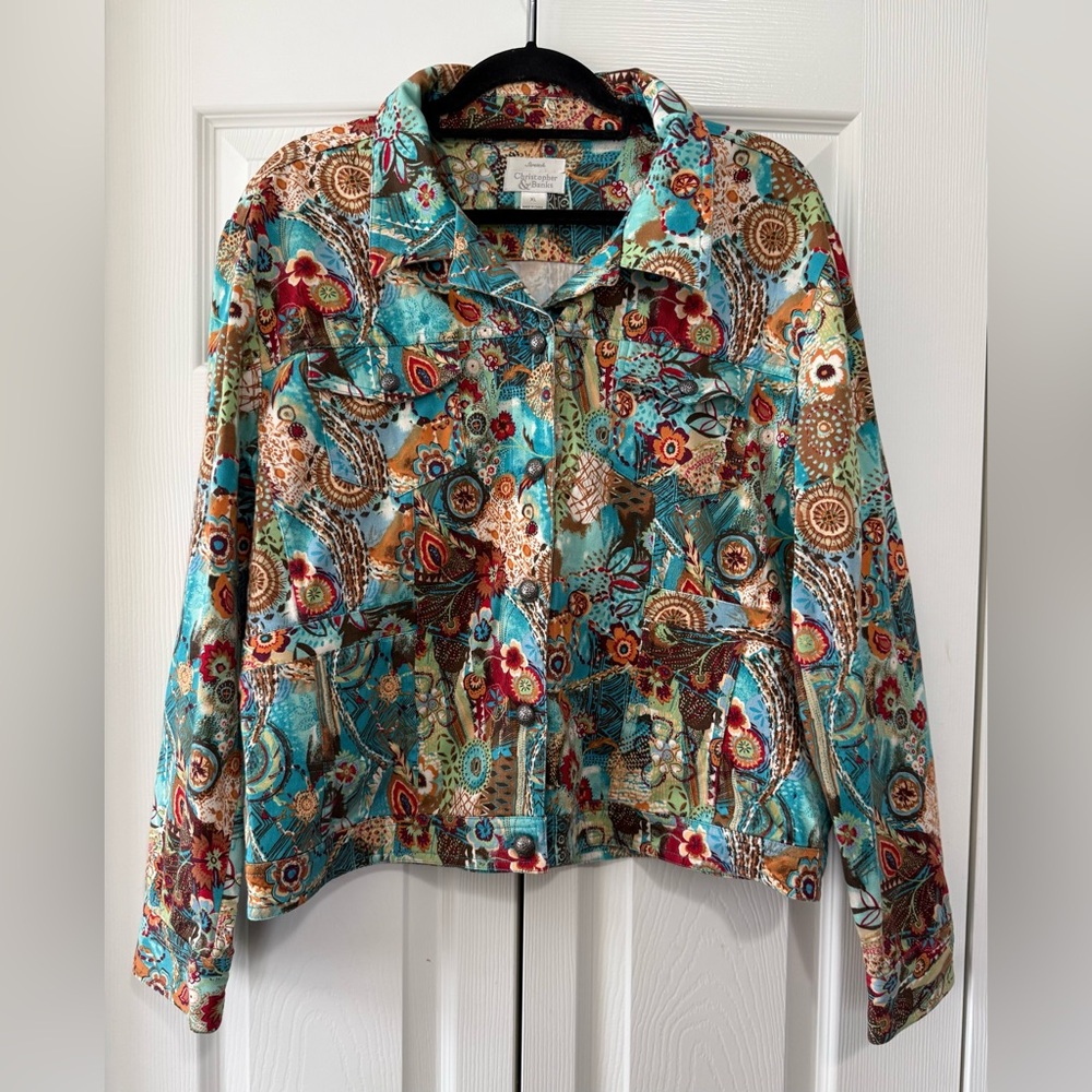 Christopher & Banks Boho Patchwork Jacket XL Crop… - image 1
